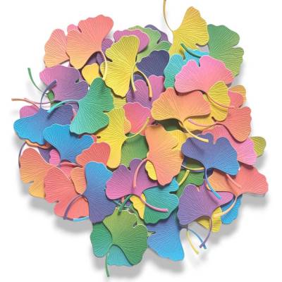 60 Ginkgo Blätter aus Regenbogen-Tonkarton – Gestanzt, Streudeko & Scrapbooking, 6,5x3,5 cm + Stiel