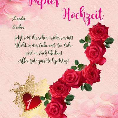 Karte Glückwünsche zur Papier - Hochzeit, 1. Hochzeitstag