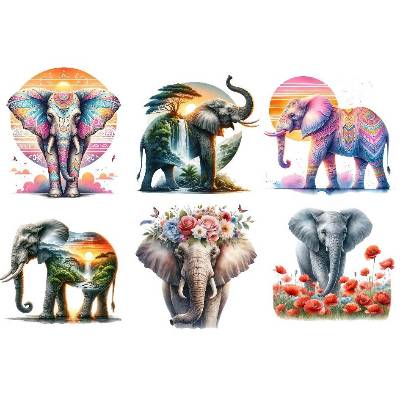 Bügelbilder Bügelmotiv Elefant Blumen Junge Mädchen Höhe 15cm