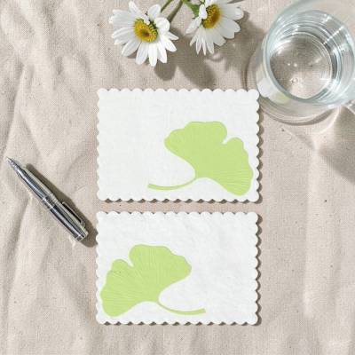 Handgeschöpftes Papier Set – 10-teilig, weiß, Ginkgoblatt, recycelt, Embossing, Scrapbooking, Kartenaufleger