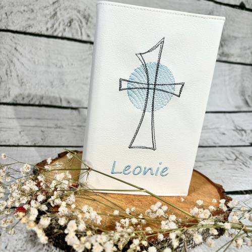 Gotteslobhülle Gebetbuchhülle Kunstleder weiß mit Kreuz personalisiert