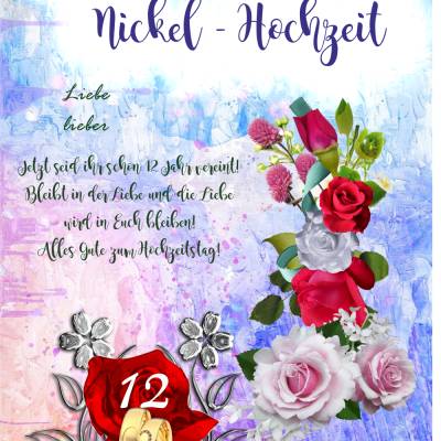 Karte Glückwünsche zur Nickel - Hochzeit, 12. Hochzeitstag