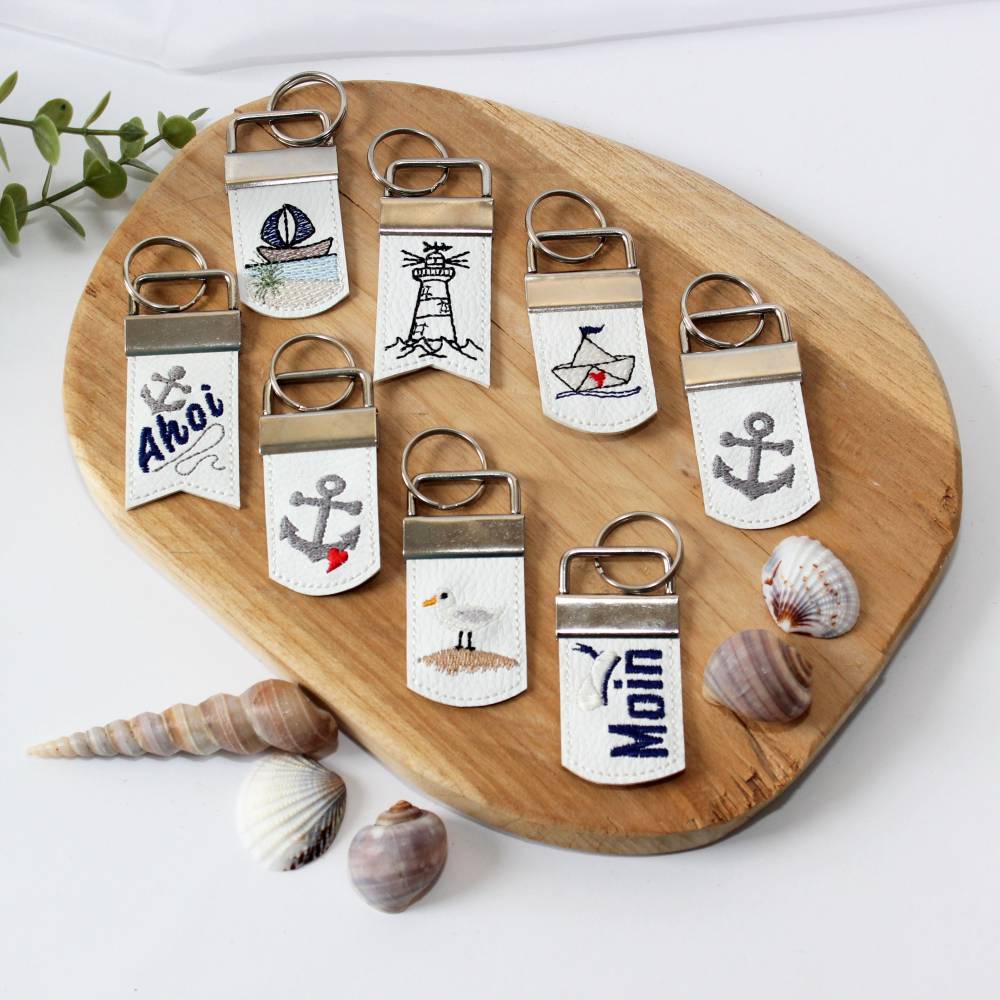 Stickdatei maritim Schlüsselanhänger SET mit Möwe Boot Anker Bild 1