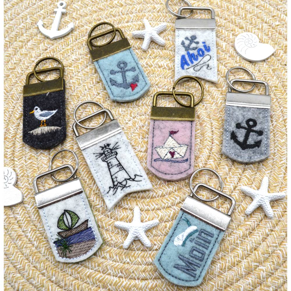 Stickdatei maritim Schlüsselanhänger SET mit Möwe Boot Anker Bild 2
