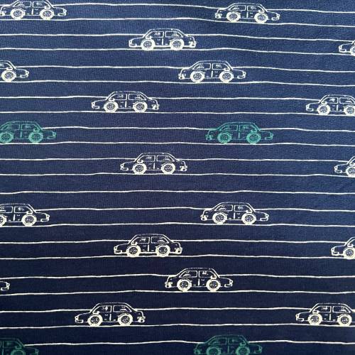 French Terry angeraut Autos auf blau