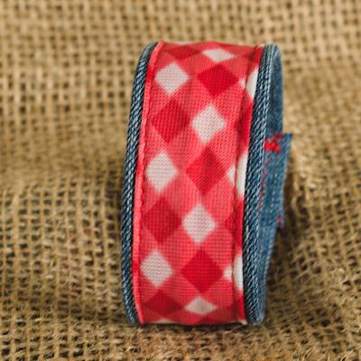 Stoffarmband Karomuster rot-weiß