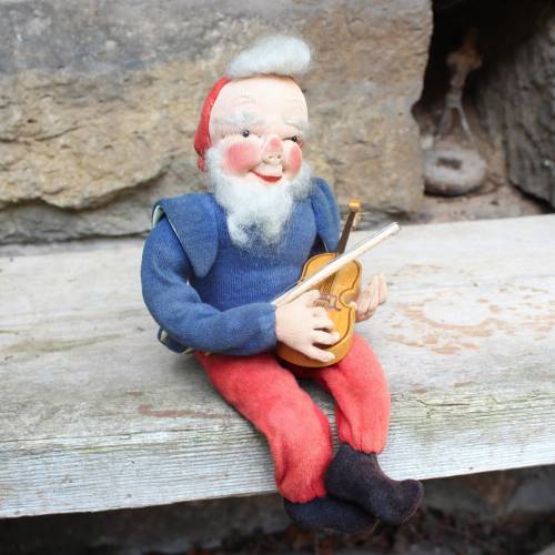 Zwerg Waldmännchen mit Geige Dresdner Biegepuppe Künstlerpuppe Vintage 50er bis 70er Jahre DDR 