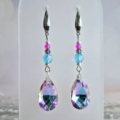 Ohrringe silber hängend, Tropfen Ohrringe, Glitzer Ohrringe, Kristall Ohrringe, Ohrringe türkis, hellblau rosa, Ohrringe