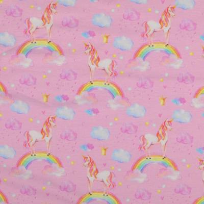 Baumwolljersey Digitaldruck Einhörner & Regenbogen rosa Oeko-Tex Standard 100 (1m/15,-€)