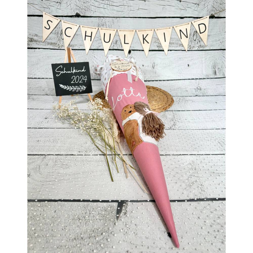 Mädchen Schultüte Hund und Mädchen aus Stoff personalisiert 70 cm Bild 1