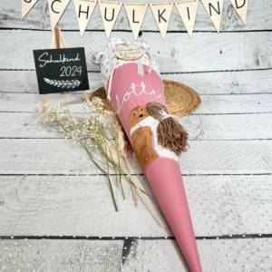 Mädchen Schultüte Hund und Mädchen aus Stoff personalisiert 70 cm