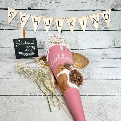 Mädchen Schultüte Hund und Mädchen aus Stoff personalisiert 70 cm