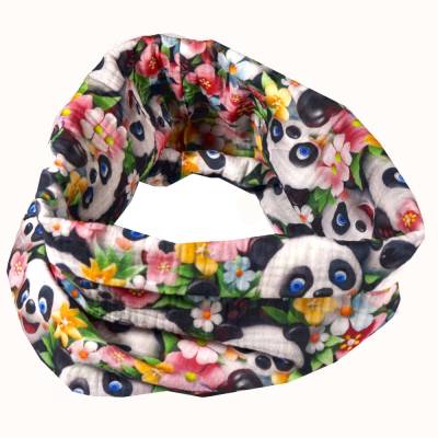 Musselin Loop Schal *Pandas* – Bunter Halssocke Unisex für Kinder & Erwachsene, Handmade, weich & leicht