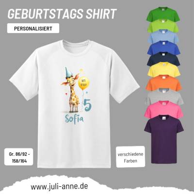 Personalisiertes Shirt GEBURTSTAG Zahl & Name personalisiert Party Giraffe 