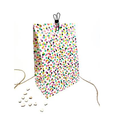 Blockbodenbeutel KONFETTI 5-50 Stück 17x10x25 cm große Papier-Tasche Papierbeutel stehend für Geschenke bunt