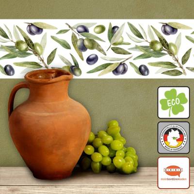 Vlies Bordüre: Olivenzweige - optional selbstklebend - 15 cm Höhe