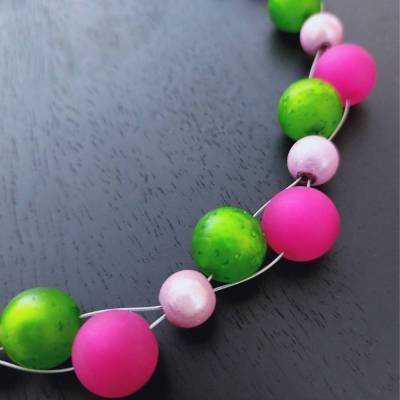 Polaris-Kette und Ohrringe "Pinker Apfel"