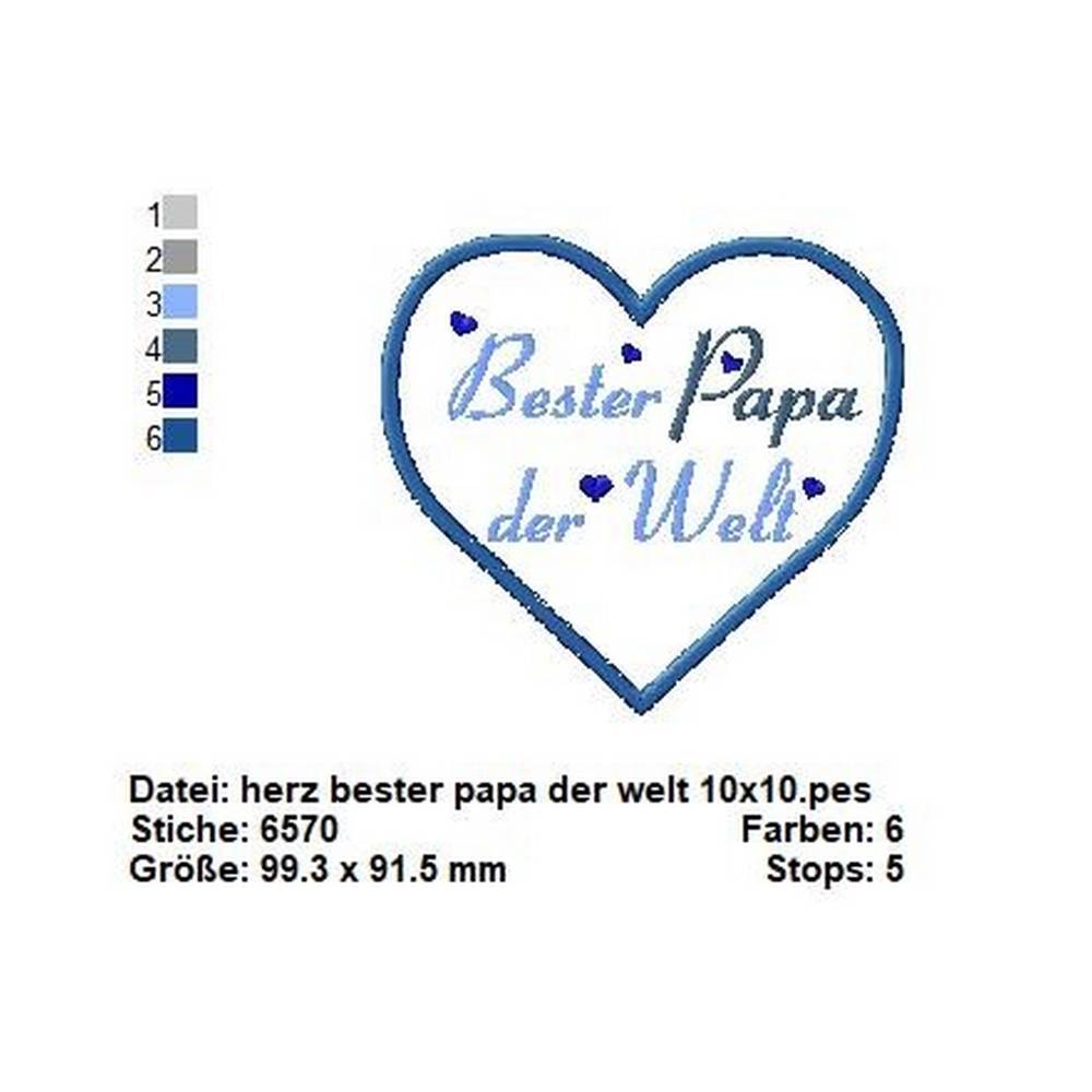 Digitale Stickdatei Herz Bester Papa der Welt als Applikation Stickmuster vatertag oma mama opa spruch sprüche schr Bild 2