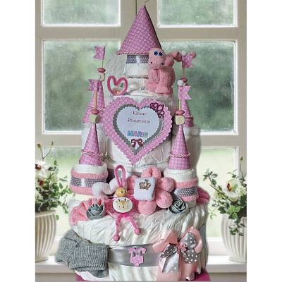 Windeltorte Mädchen Windelschloss rosa personalisiert mit Namen