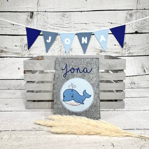 Filz Uhefthülle Wal mit seinem Freund Untersuchungsheft Untersuchungshülle U-Heft-Hülle personalisiert