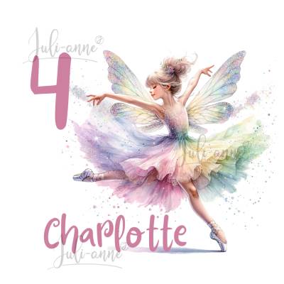 Bügelbild GEBURTSTAG personalisiert Name & Zahl FAIRY BALLERINA 3