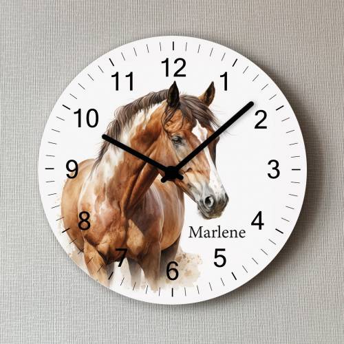 Wanduhr Pferd mit Name Uhr Mädchen Geschenk leise ohne Tickgeräusche Geschenk Kinderuhr