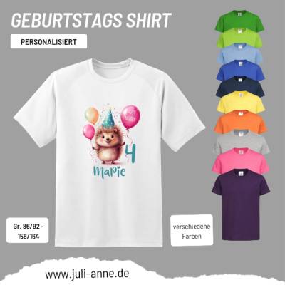 Personalisiertes Shirt GEBURTSTAG Zahl & Name personalisiert Party Igel 