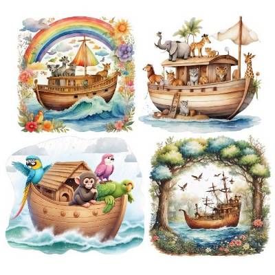 Bügelbilder Bügelmotiv Arche Noah Schiff Tier Junge Mädchen Höhe 10cm