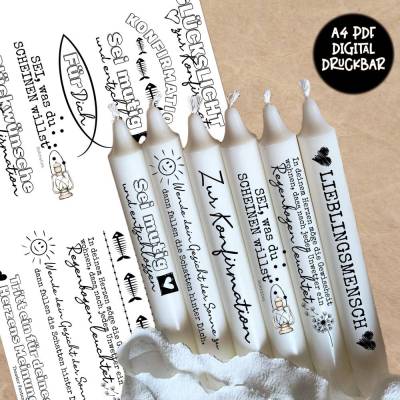 Kerzentattoo Kommunion & Konfirmation  | Farbe/Schwarz/Weiß |  PDF - Druckbar