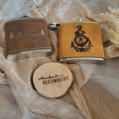 Personalisierter Flachmann/Lederflasche, Flachmann mit Gravur, personalisierter Flachmann, Geschenk, Trauzeuge, JGA