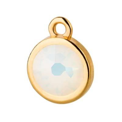 Anhänger gold 10mm mit Kristallstein in White Opal 7mm 24K vergoldet für Armbänder, Ketten