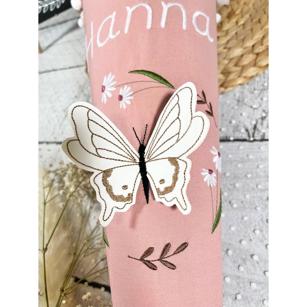 Mädchen Schultüte mit 3D Schmetterling im Blütenkranz aus Stoff 70 cm Bild 4
