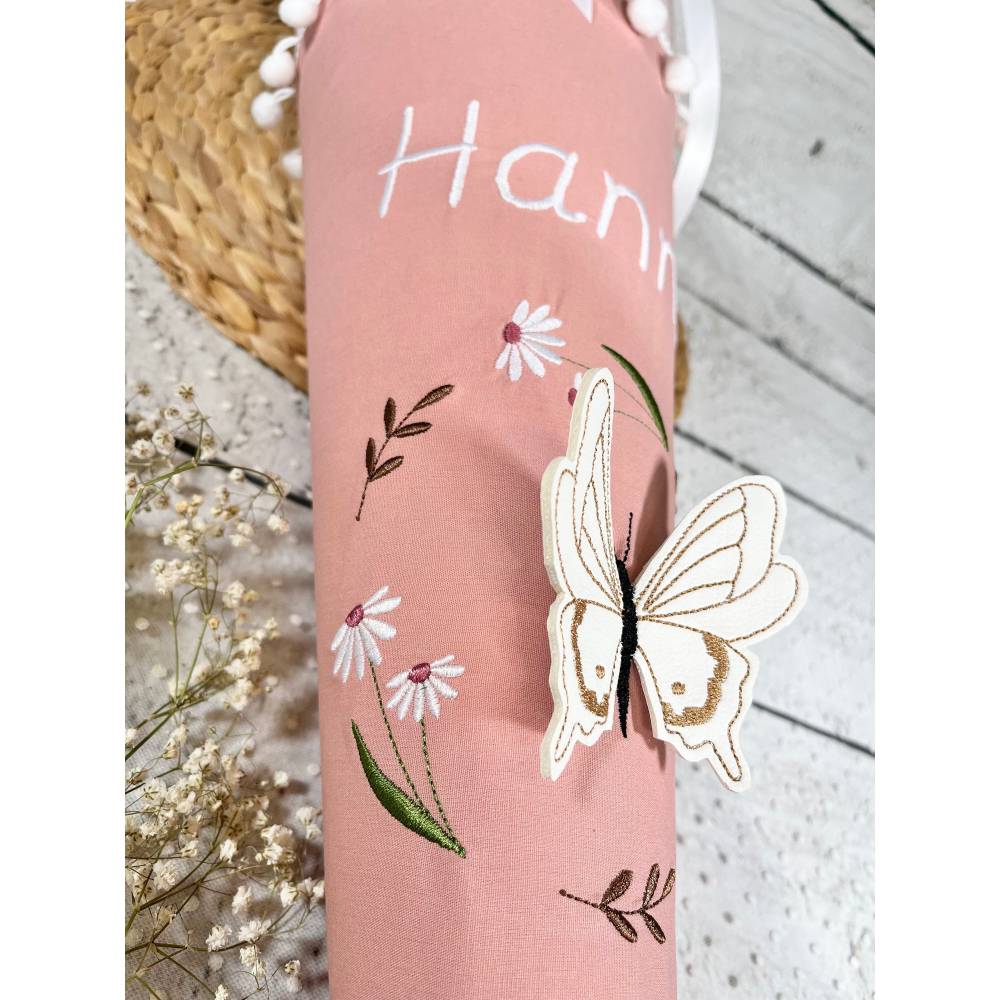 Mädchen Schultüte mit 3D Schmetterling im Blütenkranz aus Stoff 70 cm Bild 5