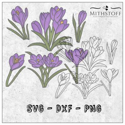 Plotterdatei Krokusse - Frühling - Mithstoff - PNG - DXF - SVG