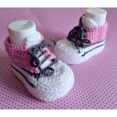 Babyschuhe gehäkelt Chucks Mädchen rosa  weiss