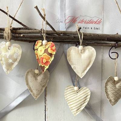 Dekoherz Herzanhänger Boho-Style beige braun DIY