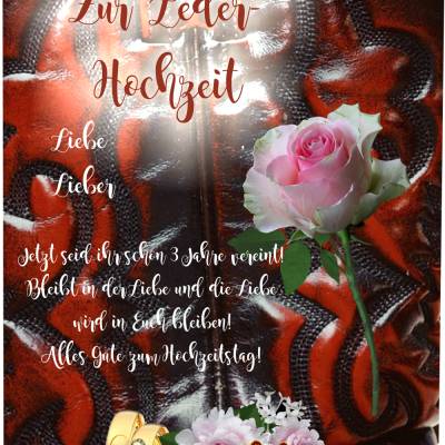Karte Glückwünsche zur Leder - Hochzeit, 3. Hochzeitstag