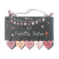 Ausgefallenes Hochzeitsgeschenk: Personalisiertes Schiefertürschild mit Namen & Anhänger – exklusives Familienschild