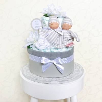 Windeltorte Püppchen Sternchen neutral grau zur Geburt