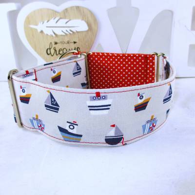 Hundehalsband "Sailor" – Maritimes Martingale Windhundhalsband mit Zugstopp, verstellbar, handgefertigt