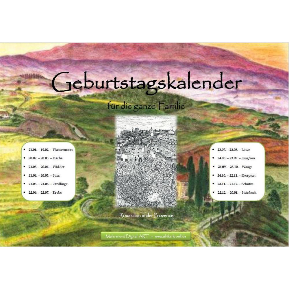 14-seitiger farbiger Geburtstagskalender - mit Sternzeichen,  PDF – DIN A4 zum Ausdrucken Bild 1