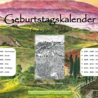 14-seitiger farbiger Geburtstagskalender - mit Sternzeichen,  PDF – DIN A4 zum Ausdrucken