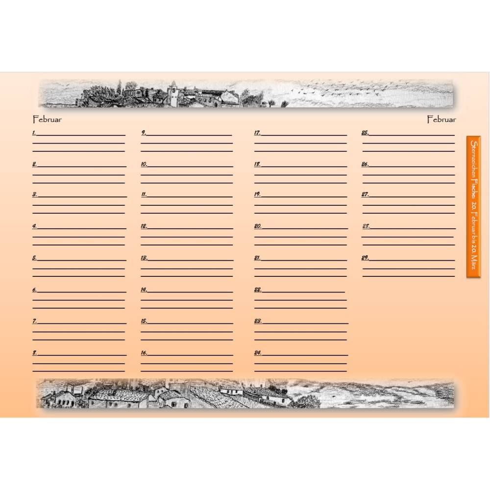 14-seitiger farbiger Geburtstagskalender - mit Sternzeichen,  PDF – DIN A4 zum Ausdrucken Bild 2