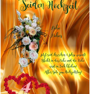 Karte Glückwünsche zur Seiden - Hochzeit, 4. Hochzeitstag