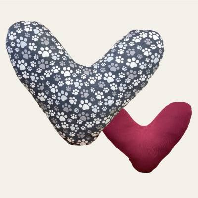 Herzkissen Nackenkissen Unterarmkissen Trösterkissen Pfote/bordeaux