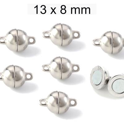 Magnetverschlüsse - silber - ca. 13x8mm - Loch ca. 1,2 mm - mit starkem Magnet - Metall 
