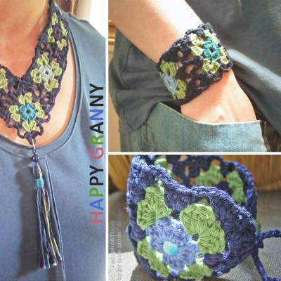 Häkelanleitung - HAPPY GRANNY - trendiges Schmuckset aus Granny Squares - Kette & Armband - PDF