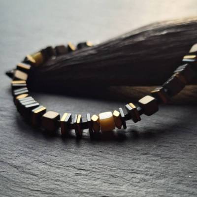 Unisex Kette mit Hämatit Plättchen und Jade Oliv WUNSCHLÄNGE