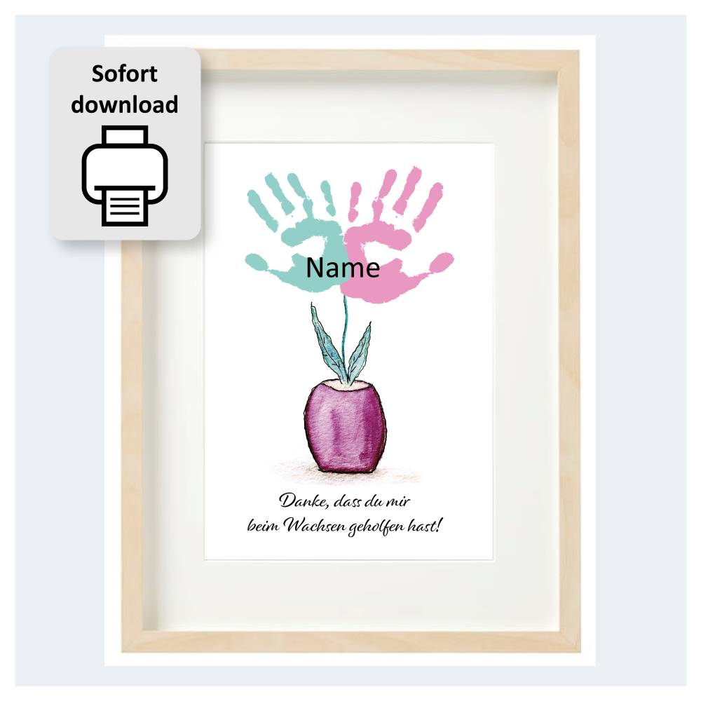 Erzieherin Geschenk Handabdruck, Danke, dass du mir/uns beim Wachsen geholfen hast, JPG download Bild 1