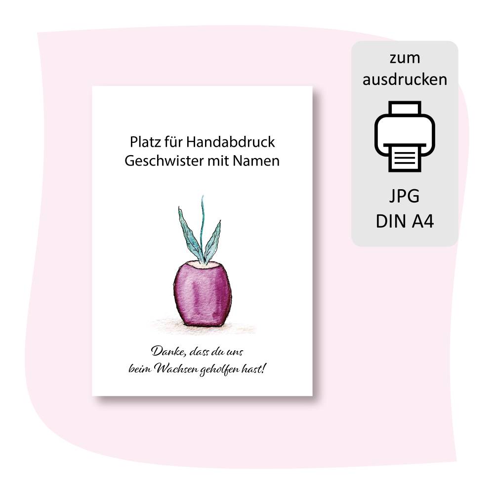 Erzieherin Geschenk Handabdruck, Danke, dass du mir/uns beim Wachsen geholfen hast, JPG download Bild 5